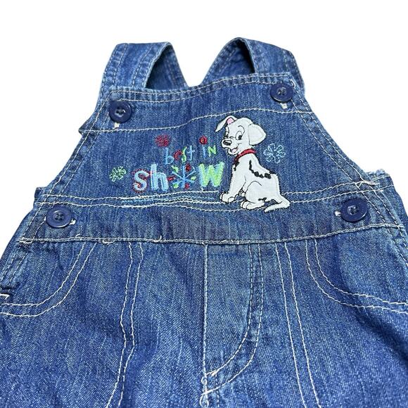 Vintage Y2k 2000s Disney Denim Overalls Lucky 101 Dalmatians Dog 3-6 Months - Picture 4 of 11